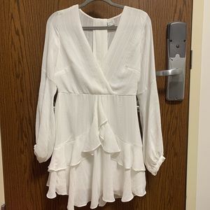 White Long Sleeve Wrap Dress!